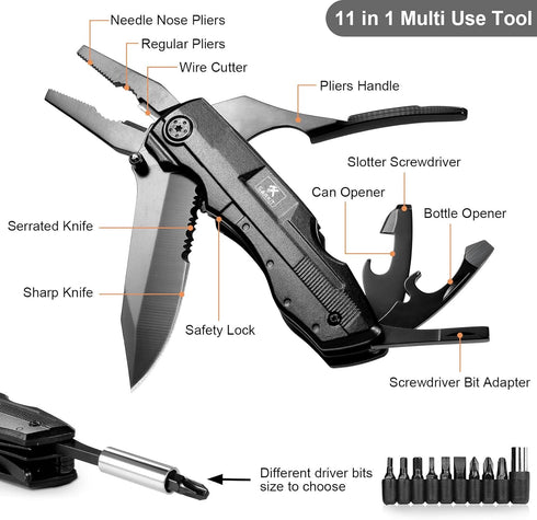 Multitool Pocket Pliers Folding Knife Stainless Steel Survival Camping Knife Bottle Opener Screwdrivers Liner Lock Durable Sheath Gifts for Men Pe...