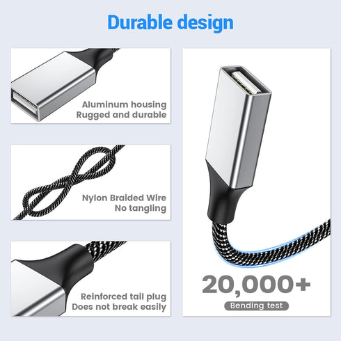 USB Splitter Y Cable 6FT,USB 1 Male to 3 Female Extension Cord Connector,USB Y Splitter USB Port Extender Hub,Data&Charger Power Split Adapter for...