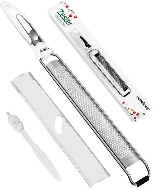 Ourokhome Kitchen Lemon Zester, Stainless Steel Hand Held Parmesan Cheese Grater for Ginger, Chocolate, Coconut, Lime, Nutmeg, Citrus, Fruit, Vege...