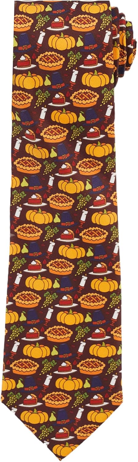 Jacob Alexander Men's Pumpkin Pie Grapes Pears Hats Candles Happy Thanksgiving Regular Neck Tie - Brown...