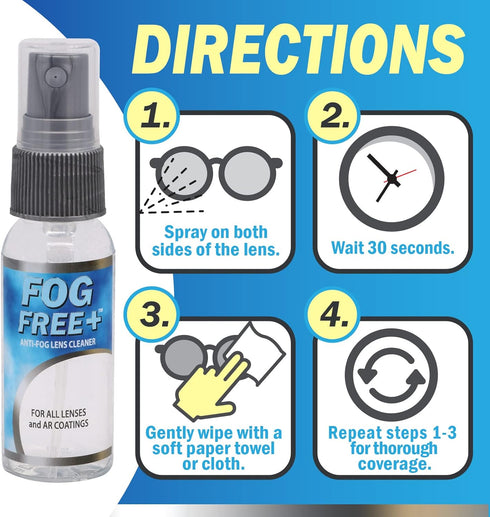 Fog Free Plus Anti-Fog Spray for Glasses - Lens Cleaner and Defogger - Effective on All Lenses and Anti-Reflective Coatings - Prevents Fog on Eyeg...