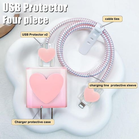Cute Cable Protector for iPhone Charger Adapter with Gradient 3D Love Heart Design for Women Girls,Transparent Data Line USB Cover Wire Cord Saver...