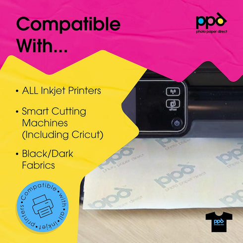 PPD Iron on Transfer Paper for Dark Fabric Compatible with Inkjet Printer, 8.5 x 11 Printable T Shirt Heat Transfer Papers Machine Washable (20 Pa...