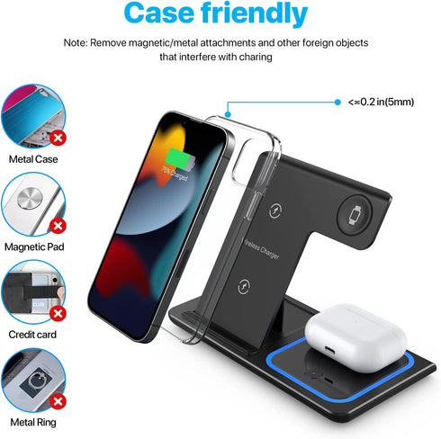 Wireless Charging Station, 3 in 1 Foldable Wireless Charger Stand, Wireless Charging Stand for iPhone 13/12/12 Pro/12 Pro Max/11/XS Max/XS/XR/X/8P...
