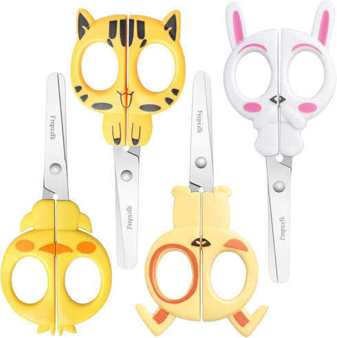 Scissors For Kids, Blunt Scissors, Small School Student Craft Scissors, Sharp Stainless Steel Blades Safety, Cute Animal Shapes, 5 inch, 4pack...