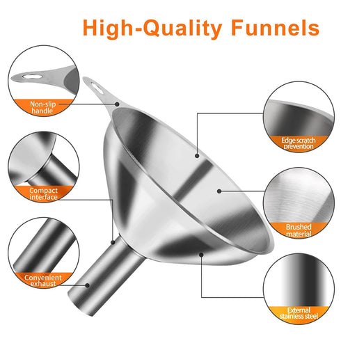 6 Pcs Stainless Steel Mini Funnels for Kitchen use. Large Tiny Small Funnel Set of 3, Metal Cooking Powder Food Grade Flask Funnels for Filling Bo...