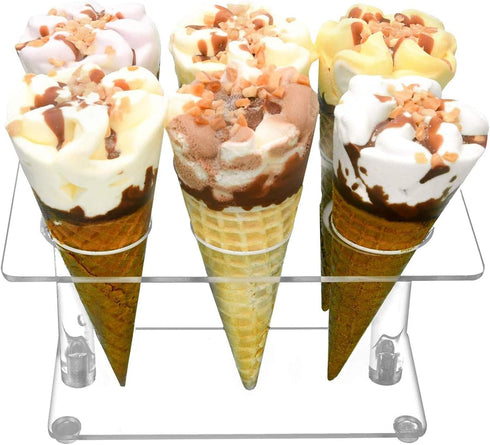 Ailelan Cone Display Stand - Clear Acrylic Ice Cream Cone Holders for Parties, Weddings, Buffets & Christmas (6 Holes)...
