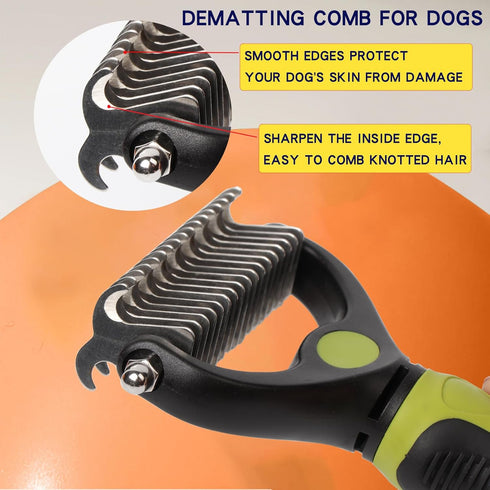 Dematting comb for Dogs, Cat deshedding Brush,Pet undercoat brushes, Dog Grooming Rakes for long haired Dogs-Double Sided Shedding,Dog brush for m...