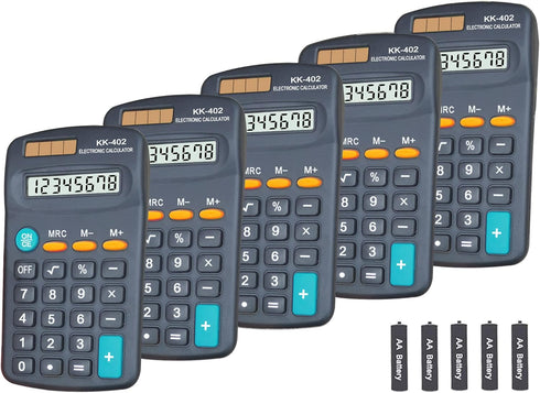 Basic Calculator Dual Power 8 Digit Desktop Calculator (Black,Set of 5)...