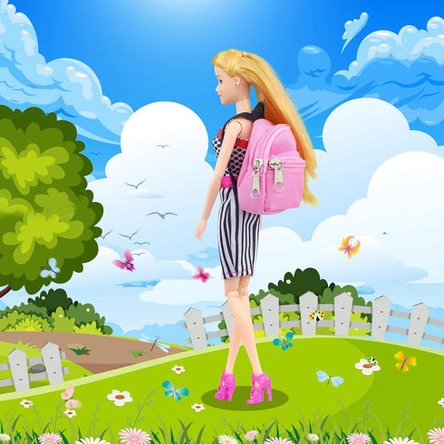 15 Pcs Doll Accessories Miniature Laptop Computer Tablet Phone Mini Backpack and Mini Food Including Burger Soda Set and Burger Hot Dog Set and Go...
