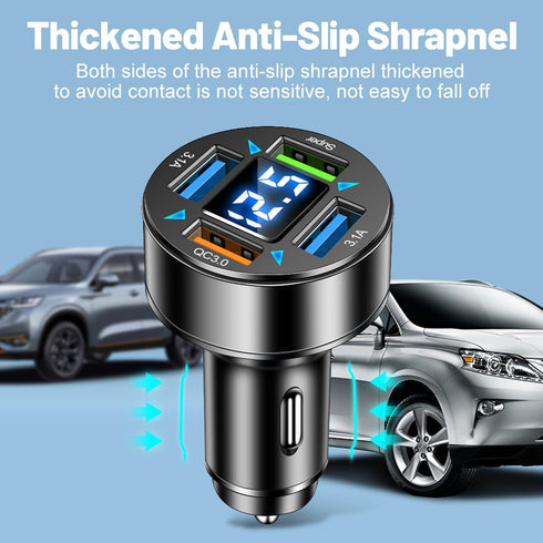 66W Fast Car Charger,4 Ports Cigarette Lighter USB Charger with LED Voltmeter,QC3.0/Super Port Car Charger Adapter Fast Charging,Compatible with A...