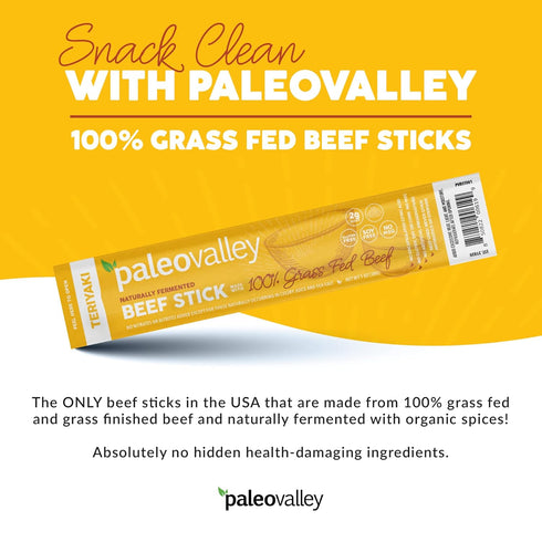 Paleovalley 100% Grass Fed Teriyaki Beef Sticks - Delicious Gluten Free Beef Snack - High Protein Keto Friendly...