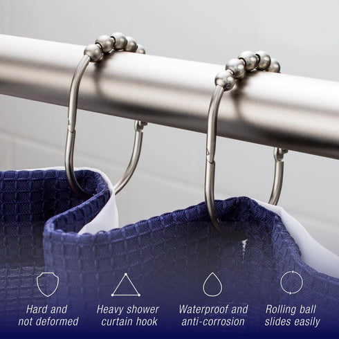 2 Lb. Depot Wide Shower Curtain Rings - Set of 12 Easy Glide Rollers with Polished Nickel Finish - Stainless Steel Shower Hooks for Straight and C...