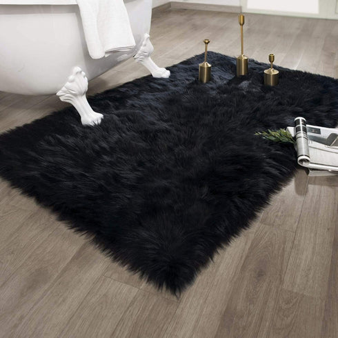 Ashler faux fur rug, Fluffy Shaggy Area Rug Ultra Soft 3 x 5 Feet Rectangle Fur Rug Black Fuzzy Rug Machine Washable Shag Rug, Nursery Decor Throw...