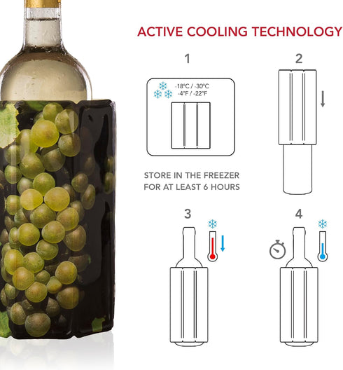 Vacu Vin Active Wine Cooler - Flexible Insulated Chiller For Standard Size Bottles - Keeps Drinks Refreshingly Cold - Durable & Easy To Use - Prem...