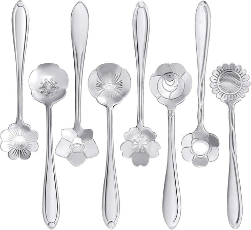 Maitys 16 Pieces Stainless Steel Flower Coffee Spoon Dessert Sugar Ice Cream Stirring Tea Spoon Set for Tableware Kitchen, Cafe or Bar(Silvery)...