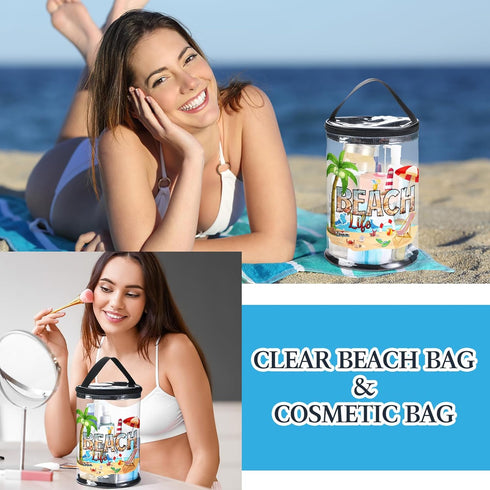 Sanwuta Beach Theme Clear Lotion Toiletry Bag Travel Makeup Case Waterproof PVC Cosmetic Bag with Handle Zipper Portable Survival Organizer Pouch ...