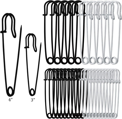 30PCS Large Safety Pins, 4" and 3" Heavy Duty Safety Pins Assorted, Big Safety Pins for Clothes, Stainless Steel Spring Lock Pins Blanket Pins for...