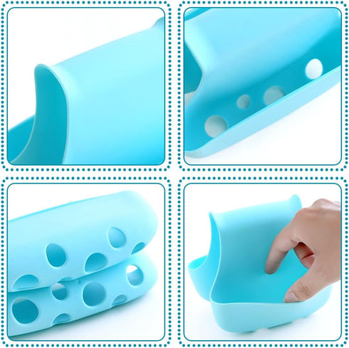 2 Pack Sponge Holder for Double-Sink, FineGood Saddle Caddy Brush Soap Organizer Storage Kitchen Bathroom Plastic Basket - Blue, Green...