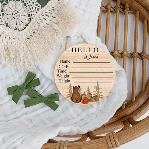 Personalized DIY Wood Birth Announcement Card Round for Newborn Baby I'm Here Wooden Plaque for Baby Name and Birth Detail (Style 3)...