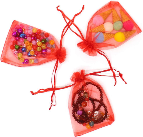 50pcs Drawstring Organza Jewelry Candy Pouch Christmas Wedding Party Favor Gift Bags (8x12, Red)...