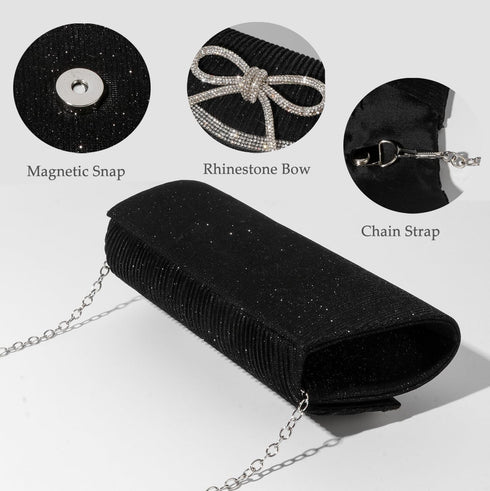 Bow Evening Clutch Women Sparkly Purse for Wedding Glitter Rhinestone Party Prom Purse Dressy Clutch Bags...
