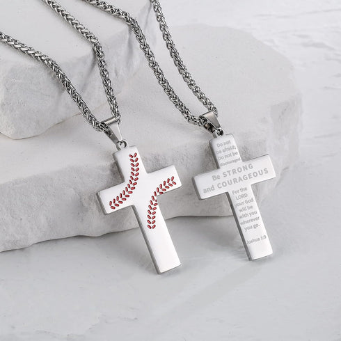 Baseball Cross Necklace for Boys Men, Stainless Steel Cross Pendant Chain 24 Inches, Inspirational Bible Verse Quote Religious Gift...