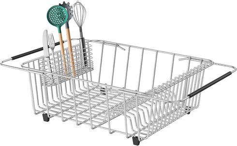 Cutlery Holder,Silverware Organizer and Drying Rack Stainless Steel Cutlery Rack with Hook Drying Rack,3 Compartments,Rust-Proof,No Drilling...