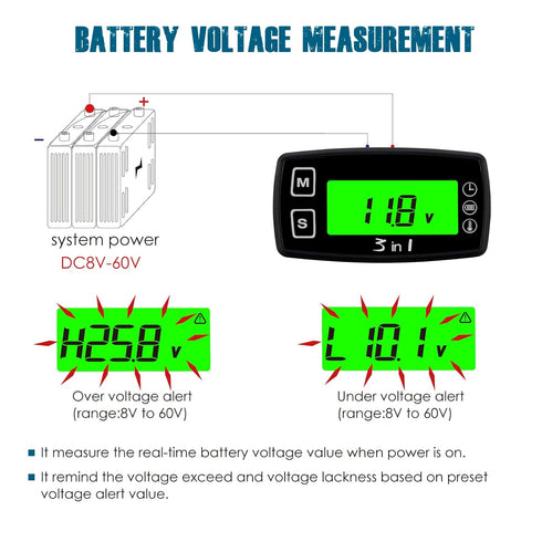Runleader Digital Engine Temperature Gauge Volt Meter,Programmable Alert Reminder,Clock Display,Backlight Mode Selection for Generator Motorcycle ...