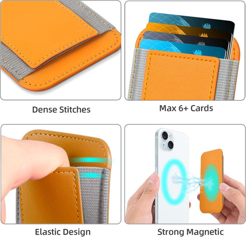 HiWe for MagSafe Wallet, Magnetic Card Wallet Holder for iPhone 15/14/13/12 Series, Leather Wallet, Fit 6 Cards, Slim, RFID Blocking, Orange......