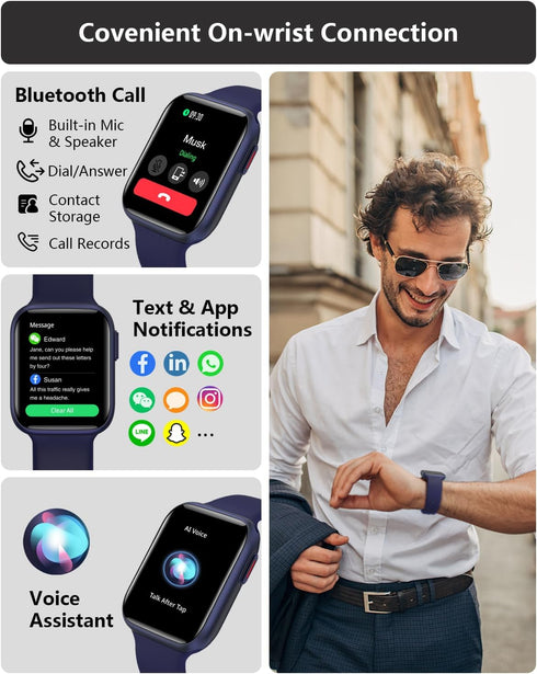 BRIBEJAT Smart Watch (Dial/Answer Call) 37x46mm Fitness Tracker Pedometer with SpO2/Real-time HR/Sleep Monitor Compatible with Samsung iPhone Andr...