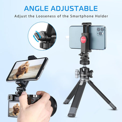 ULANZI Universal Phone Tripod Mount with Cold Shoe Mount, Rotates and Adjustable Clamp Holder Smartphone Clip Adapter for iPhone 11 Pro Max X XR X...