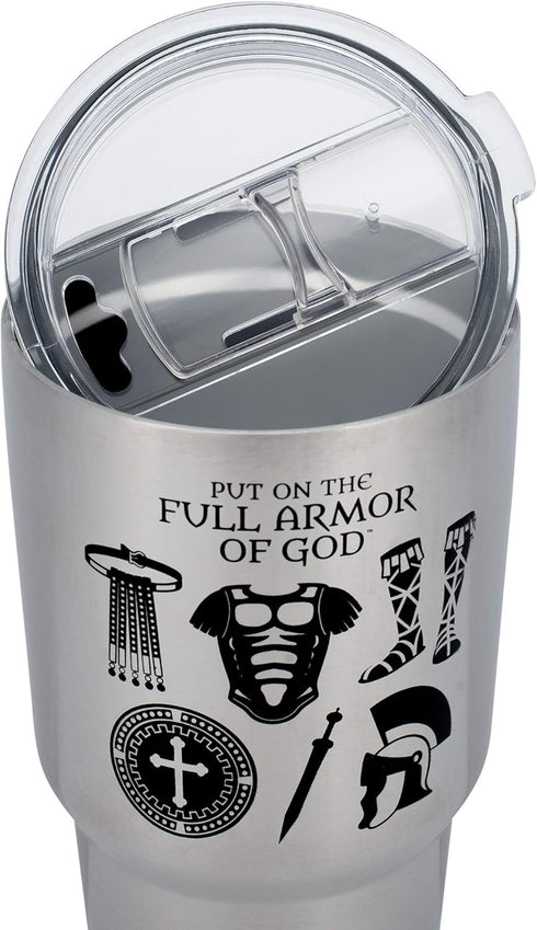 Dicksons Armor Of God Silver Toned 30 Ounce Stainless Steel Travel Tumbler...