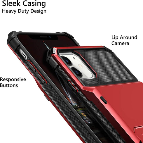 Vofolen Compatible with iPhone 12 Case 5G Wallet 4-Card Slot Credit Card Holder Flip Hidden Pocket Dual Layer Protective Back Cover Compatible wit...