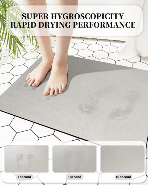 Diatomaceous Earth Bath Mat 24"x16" - Quick Dry, Anti-Slip, Eco-Friendly, Easy Clean, Modern Design with Bonus Non-Slip Pad - Perfect for Home Saf...