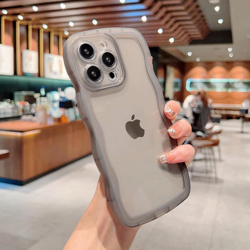 Compatible with iPhone 15 Pro Case,Cute Curly Wave Matte Frame Edge Soft Shockproof Protective Cases Clear Cover for Women Girls (Black)......