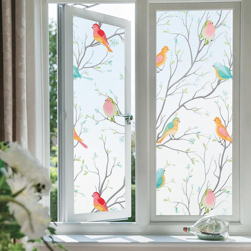 Coavas Window Privacy Film Decorative Bird Stained Glass Window Film Bathroom Frosted Glass Window Cling Privacy Film Heat Blocking Static Cling D...
