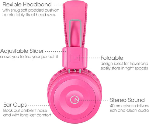 noot products Kids Headphones K22 Foldable Stereo Tangle-Free 5ft Long Cord 3.5mm Jack Plugin Wired On-Ear Headset for iPad/Amazon Kindle Fire/Gir...