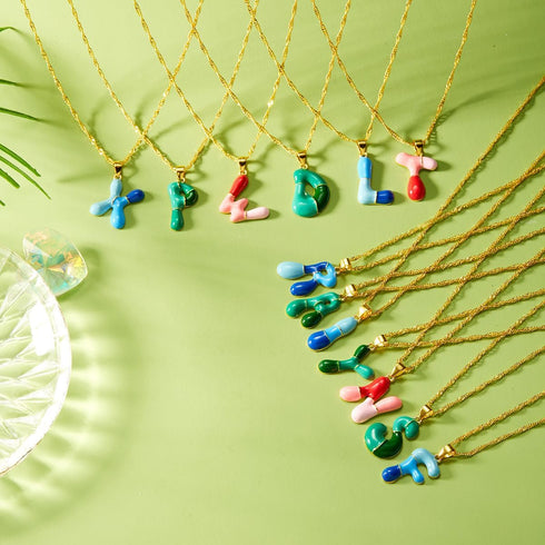 Balloon Initial Necklace Pendant for Women Colorful Balloon Alphabet Name Pendant Necklaces Dainty Alphabet Enamel Pendant Gold Plated Puffy Name ...