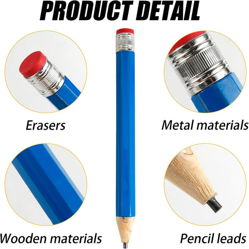 2pcs 13 Inch Wooden Jumbo Pencils, Blue & Yellow Large Toy Pencil with Cap & Eraser Oversized Giant Big Pencil Funny Extra Huge Novelty Pencil for...