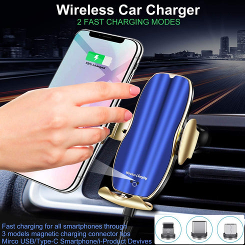 Wireless Car Charger, 10W Car Smart Sensor Wireless Charger Phone Holder for iPhone12 11/ Pro/XS/XR/ 8 Plus, Samsung S10 /S9 / Note10 / Note9, etc...