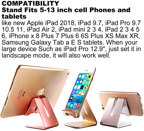 Tablet Stand Holder,Aluminum Solid Portablet Desktop Dock Hands Free Cradle Compatible with Tablets Such As iPad Air Mini Pro, Phone 14 13 11 XR M...