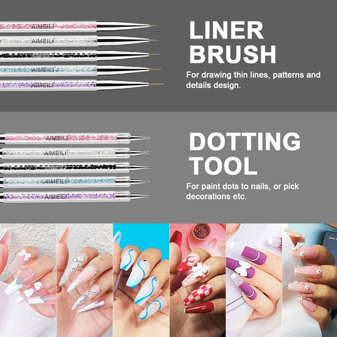 AIMEILI Nail Art Brushes Set Gel Polish Nail Art Design Pen Painting Tools, Dual-ended Nail Art Liner Brush Pen for Nail Gel Polish Painted Nail D...