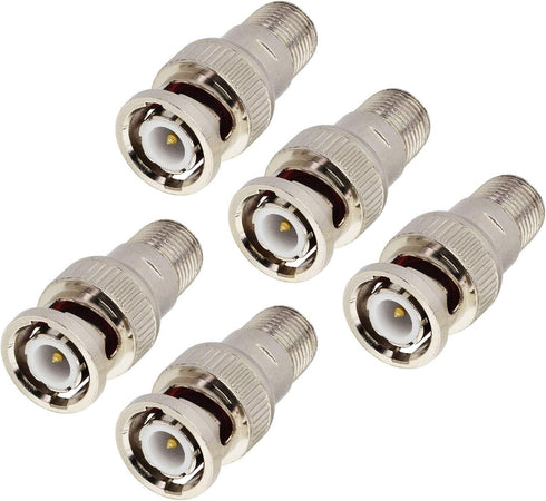 Boobrie F-Type to BNC Coax Adapter - BNC/F Female Coaxial Cable Connector - RG6/59/58/SDI/HD SDI (5 Pack) for CCTV Camera, Satellite Scanner...