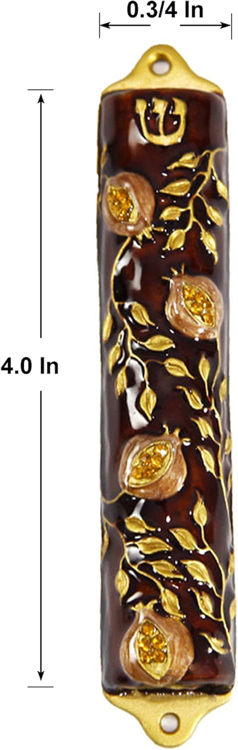 Bless This House Mezuzah Case - Pomegranate Tree Design Judaica, Door Mezuza Case 4"...