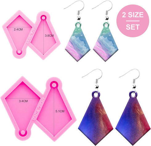 2Pcs Resin Molds Silicone Earring Molds for Jewelry Making, Silicone Molds for Resin DIY Woman Girl Earring, Rhombus Mold Epoxy Resin Molds, Shiny...