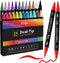 24 Colors Acrylic Paint Pens, Dual Tip Pens With Medium Tip and Brush Tip for Rock Painting, Ceramic, Wood, Plastic, Calligraphy, Scrapbooking, Br...