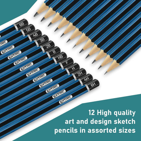 Drawing Pencils - 17 Piece Sketch Pencils Set, Professional Drawing Pencils for Sketching, Kneaded Erasers, 3 Blending Stumps - 12 Graphite pencil...
