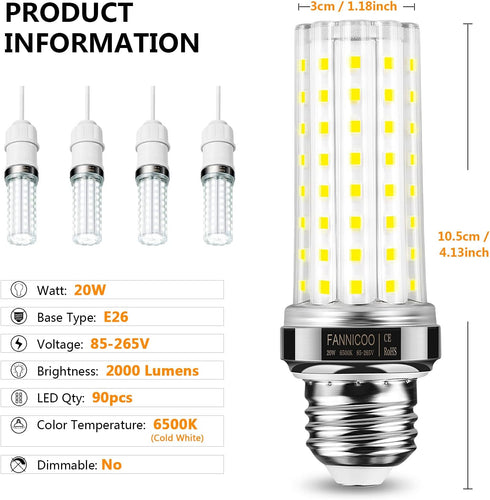 LED Corn Light Bulb 150W Equivalent 2000 Lumen 6500K Cool Daylight White 20W E26/E27 Base Non-dimmable Ceiling Fan Corn Lighting for Home Garage W...