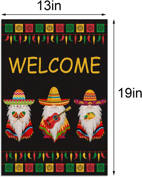 Cinco De Mayo Gnome Garden Flag 12.5×18 Vertical Double Sized Mexican Holiday Celebration Yard Sign Mexican Fiesta Party Outdoor Yard Lawn Decorat...